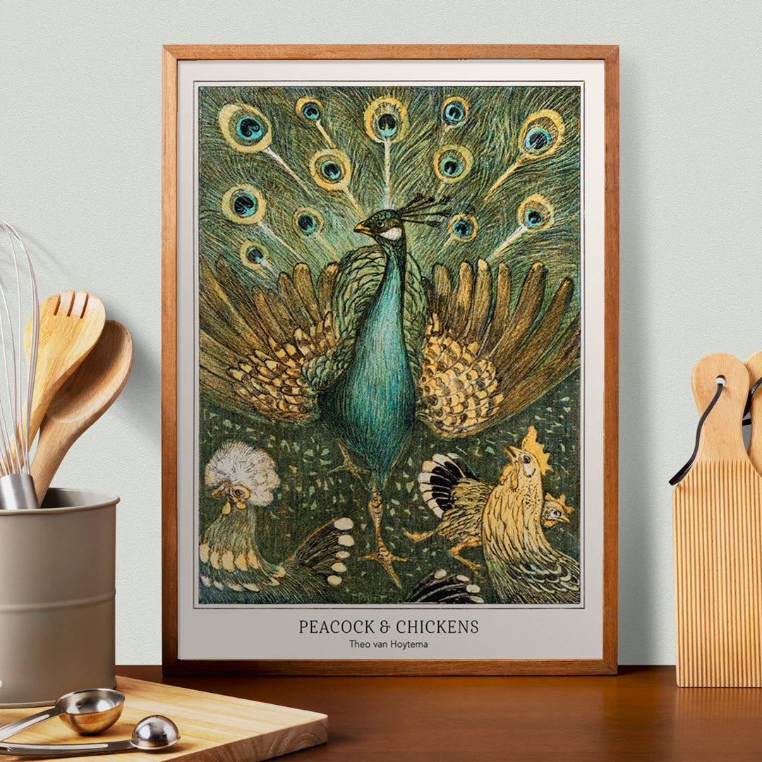 Paon et poules Poster by Moryarty - Oil Painting canvas print