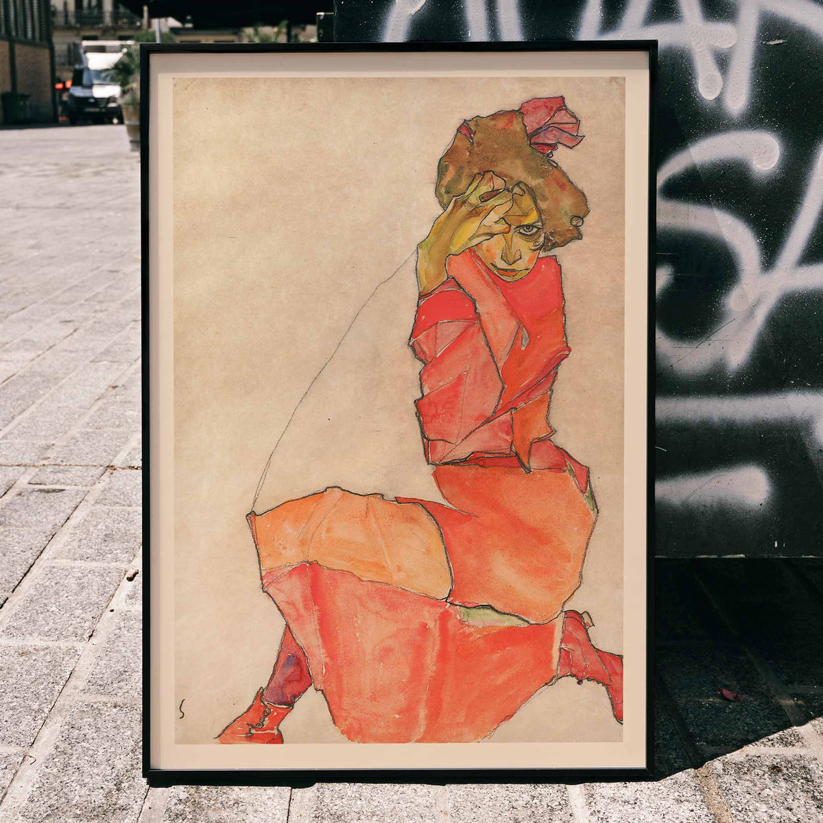 Femme en robe orange-rouge Poster by Moryarty - Oil Painting canvas print