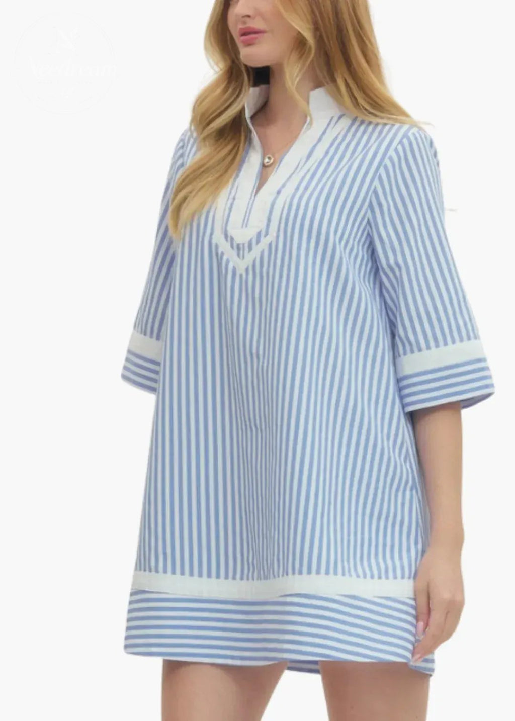 V-Neck Short Sleeve Striped Dress