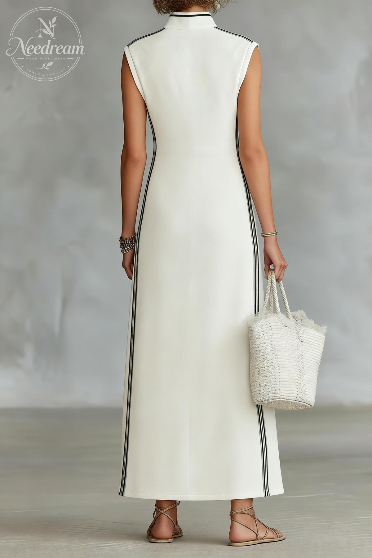 Women's Minimalist Athletic-Style Sleeveless Henley Maxi Dress