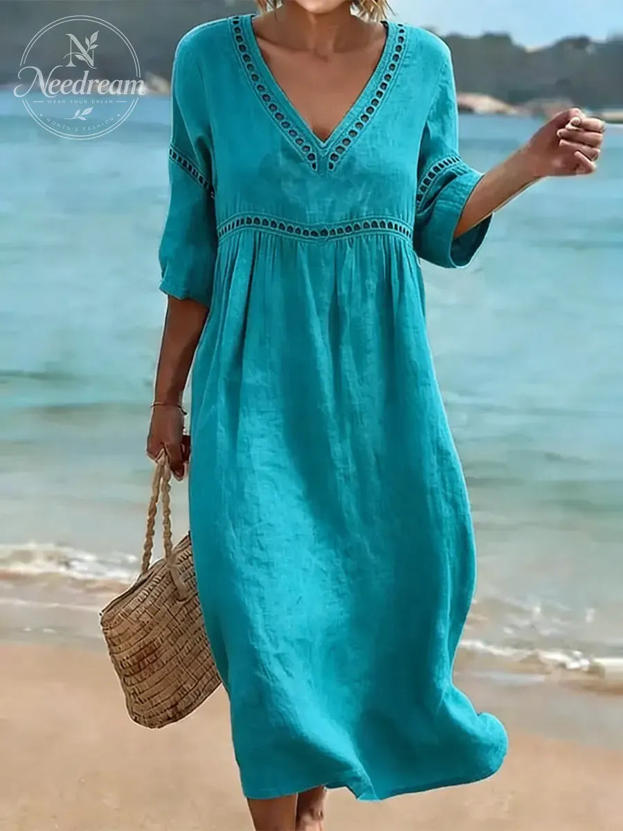 Women's Solid Color Retro Casual Stylish Vacation Cotton Dress