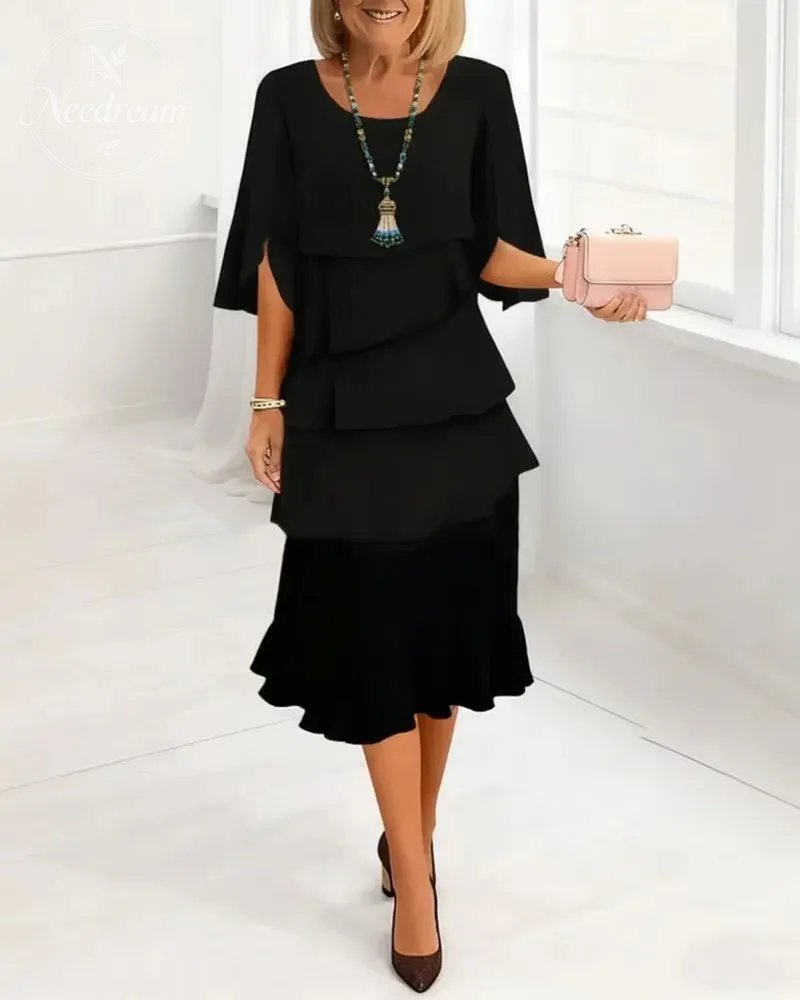 Stylish Round-Neck Tiered Dress