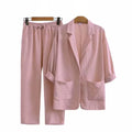 Women'S Commuter Suits Cotton And Linen Jacket Pants Pocket Loose Fashion Casual Suit