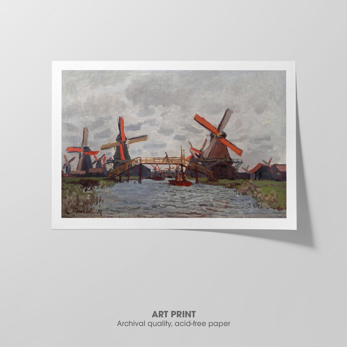 Windmills near Zaandam  Monet  Art Print by Without A Frame - Oil Painting canvas print